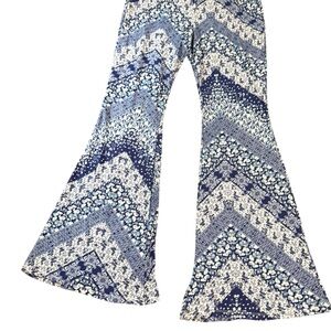 Blue and White Patterned Flare Pants